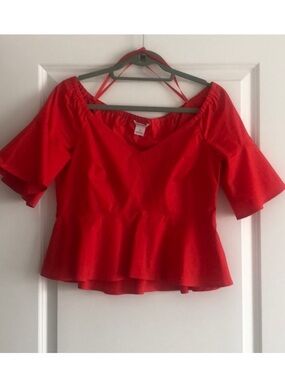 Club Monaco Red Peplum Off-Shoulder Blouse